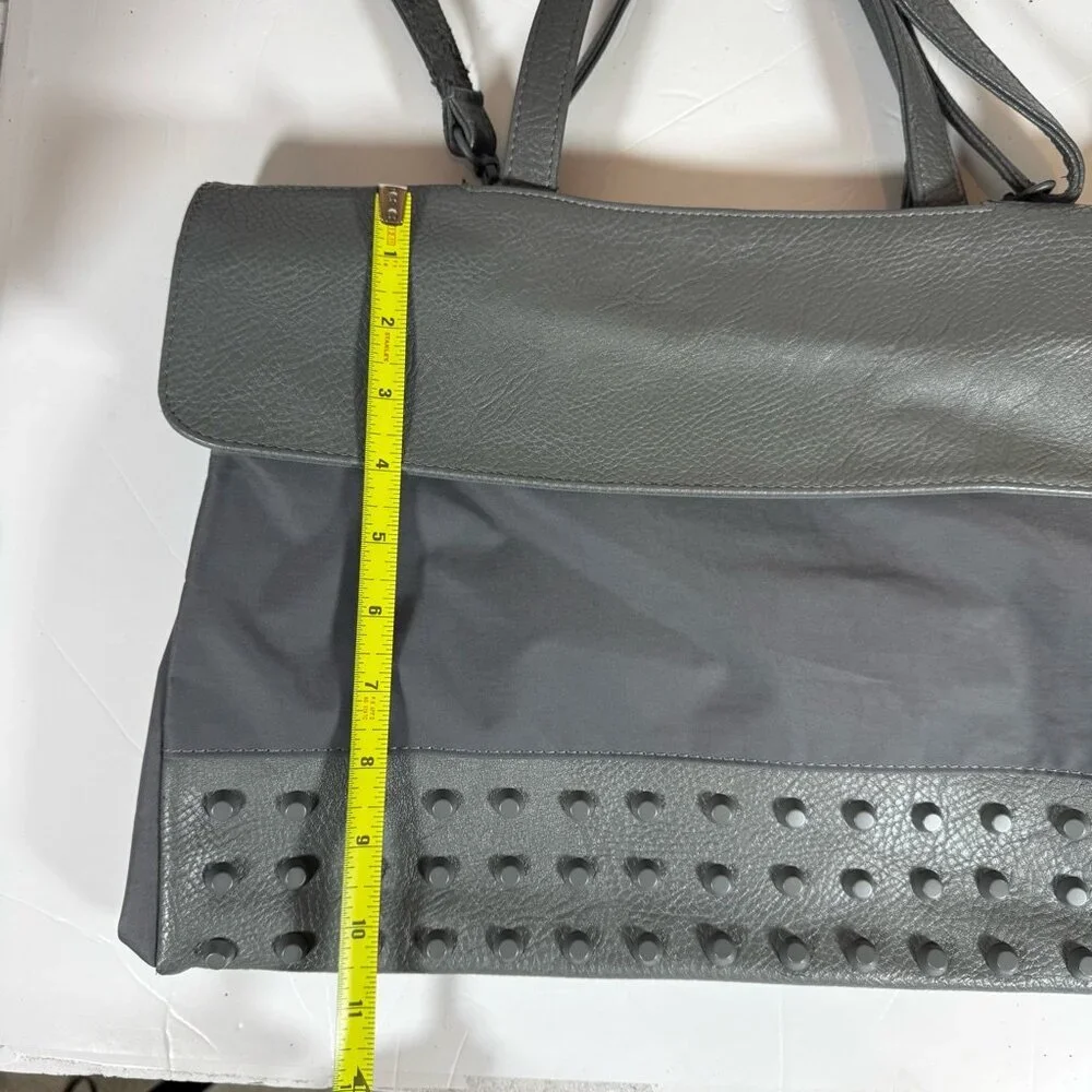 Kwani Tote Bag Gray Studded Nylon Leather Neutral Laptop Korea Adjustable Modern